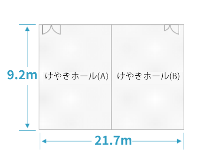奥行9.2m、横幅21.7mのけやきホール（A＋B）のイメージ